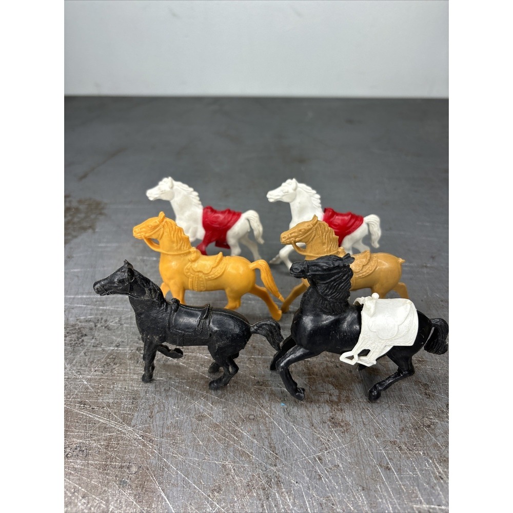 Vintage Lot of Multicolored Western Playset‎ Horses Marx MPC With Saddles